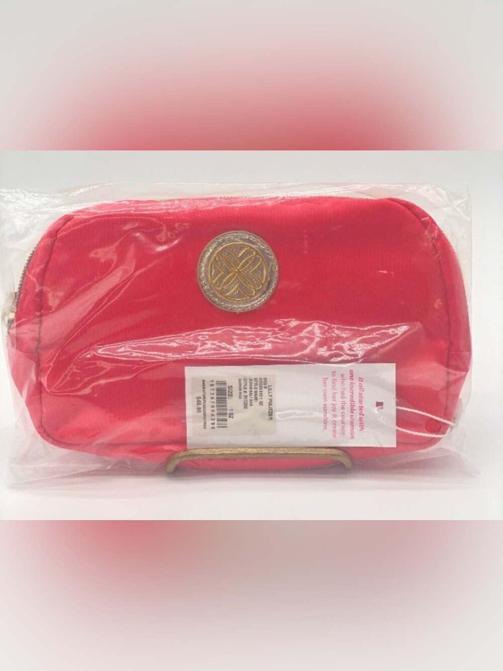 Lilly Pulitzer Bright Red Zip Clutch with Gold Medallion